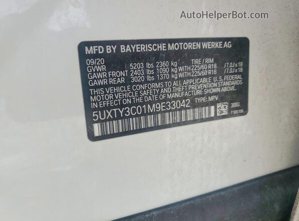 5UXTY3C01M9E33042 2021 BMW X3 White Вид наклейки з VIN-кодом