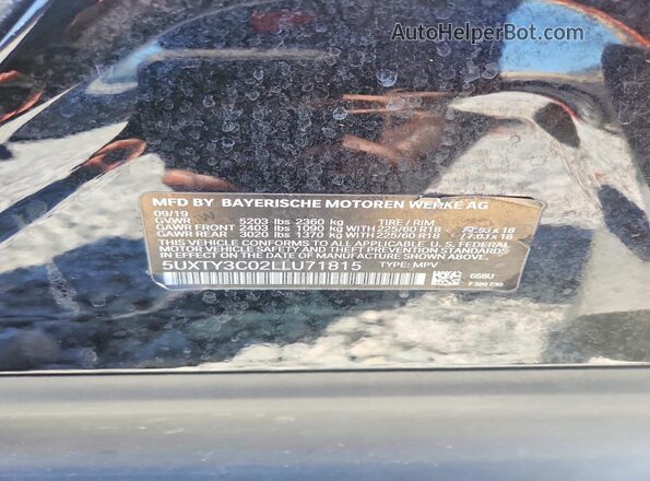 5UXTY3C02LLU71815 2020 BMW X3 Black Vista del compartimento del motor