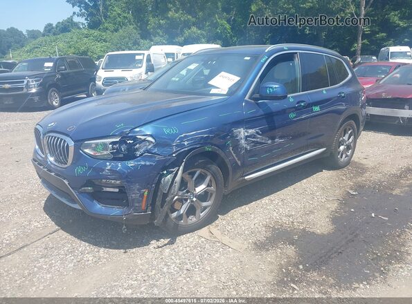 5UXTY3C02M9H33124 2021 BMW X3 Синий Передняя левая четверть
