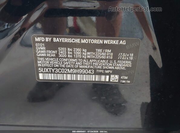 5UXTY3C02M9H99043 2021 BMW X3 Black Շարժիչի բաժամունքի տեսք