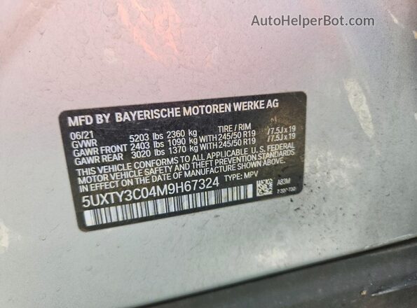 5UXTY3C04M9H67324 2021 BMW X3 Silver VIN sticker view
