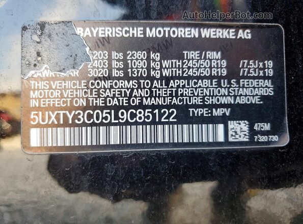 5UXTY3C05L9C85122 2020 BMW X3 Black Vista del compartimento del motor