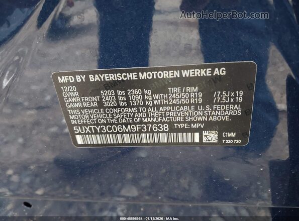 5UXTY3C06M9F37638 2021 BMW X3 Blue Engine compartment view