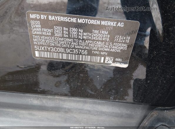 5UXTY3C08L9C35766 2020 BMW X3 Черный Вид подкапотного пространства