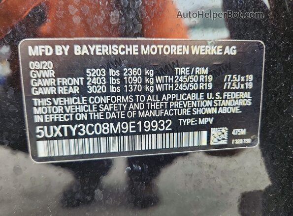5UXTY3C08M9E19932 2021 BMW X3 Black VIN sticker view