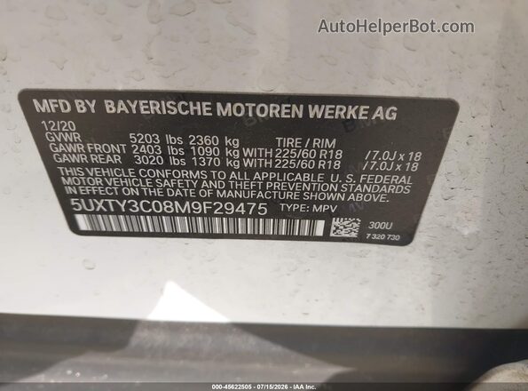 5UXTY3C08M9F29475 2021 BMW X3 White ძრავის განყოფილების ხედი