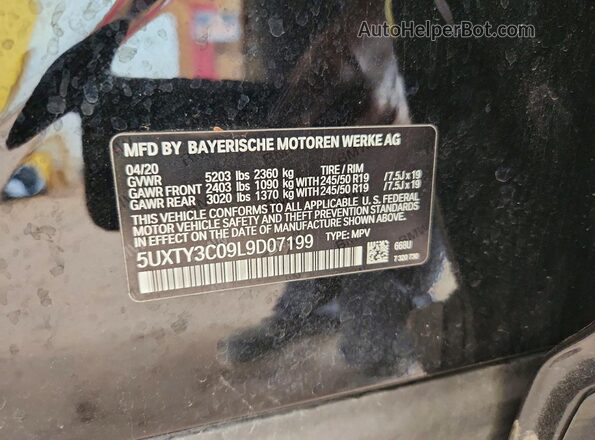 5UXTY3C09L9D07199 2020 BMW X3 Black სალონის 360-გრადუსიანი ხედი