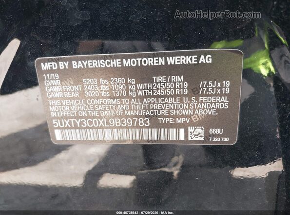 5UXTY3C0XL9B39783 2020 BMW X3 Black Շարժիչի բաժամունքի տեսք