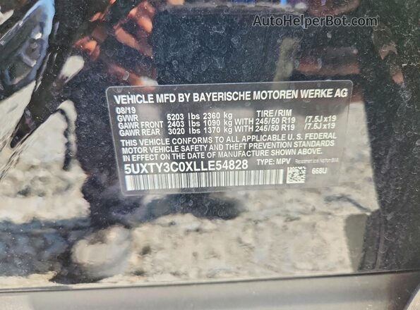 5UXTY3C0XLLE54828 2020 BMW X3 Black Widok naklejki z numerem VIN