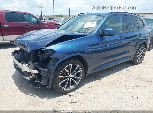 5UXTY5C00M9H89123 2021 BMW X3 Blue Առջևի ձախ երեք քառորդ տեսարան