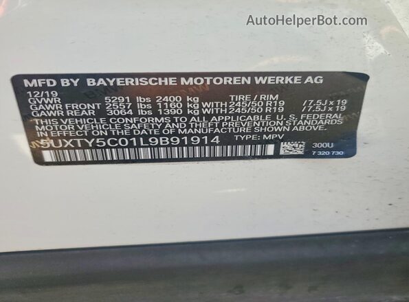 5UXTY5C01L9B91914 2020 BMW X3 White VIN sticker view