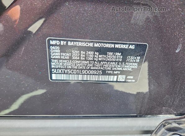 5UXTY5C01L9D08925 2020 BMW X3 Gray ძრავის განყოფილების ხედი