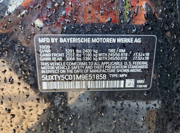5UXTY5C01M9E51858 2021 BMW X3 Черный Вид наклейки с VIN-кодом