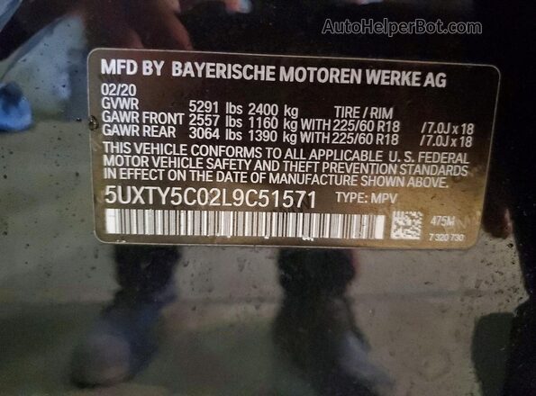 5UXTY5C02L9C51571 2020 BMW X3 Черный Вид наклейки с VIN-кодом