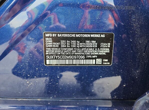 5UXTY5C02M9D97096 2021 BMW X3 Blue Engine compartment view