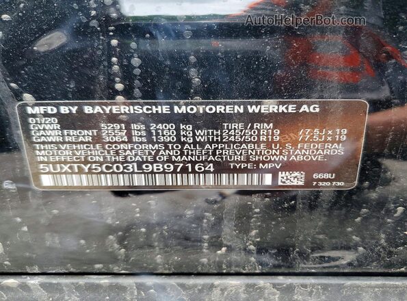 5UXTY5C03L9B97164 2020 BMW X3 Black Widok naklejki z numerem VIN