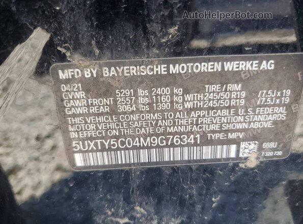 5UXTY5C04M9G76341 2021 BMW X3 Black Вид наклейки з VIN-кодом