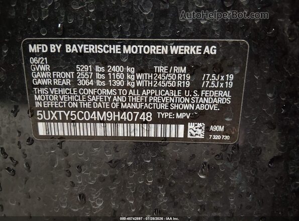 5UXTY5C04M9H40748 2021 BMW X3 Black ძრავის განყოფილების ხედი