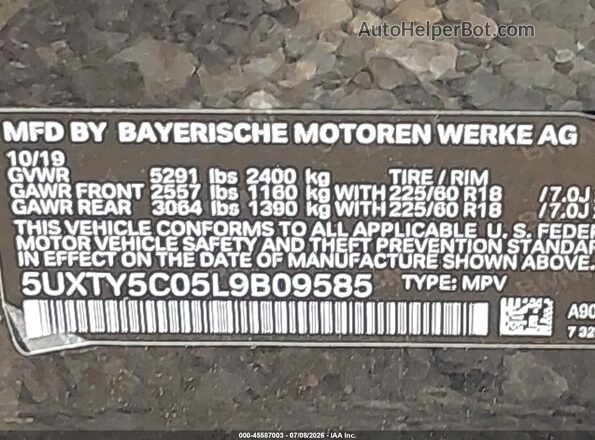 5UXTY5C05L9B09585 2020 BMW X3 Gray Շարժիչի բաժամունքի տեսք