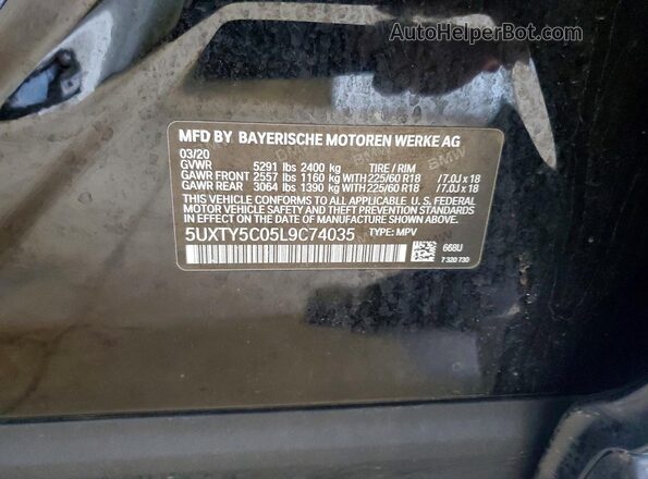 5UXTY5C05L9C74035 2020 BMW X3 Black VIN կոդի պիտակի տեսք