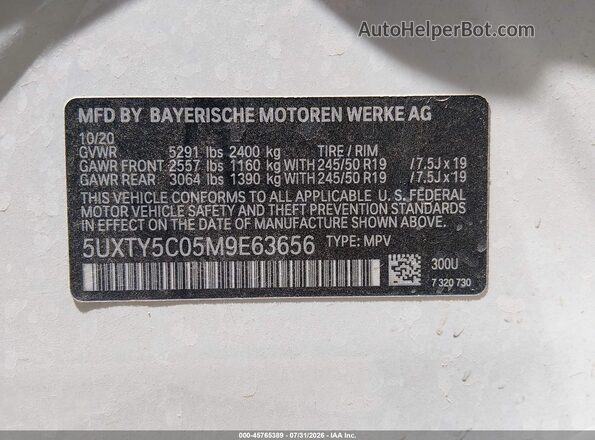 5UXTY5C05M9E63656 2021 BMW X3 White Widok komory silnika