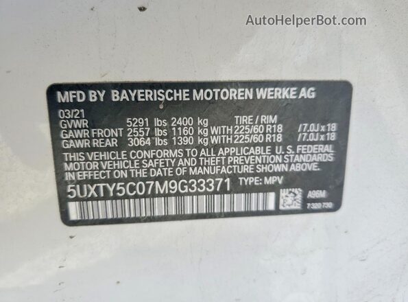5UXTY5C07M9G33371 2021 BMW X3 White 360 interior view