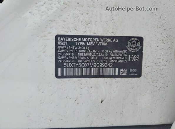 5UXTY5C07M9G99242 2021 BMW X3 White Widok naklejki z numerem VIN