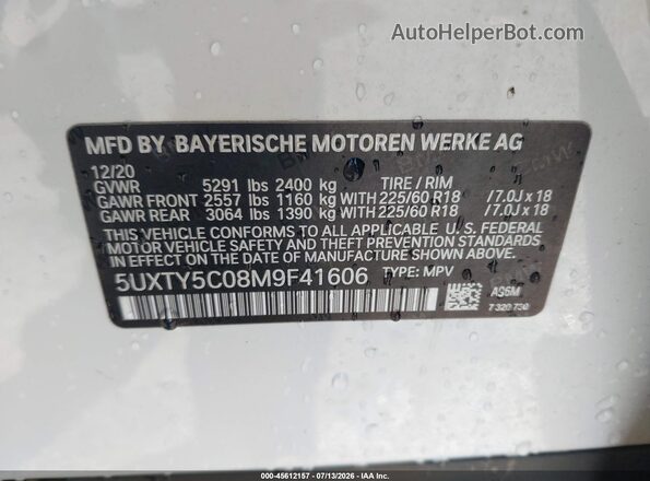 5UXTY5C08M9F41606 2021 BMW X3 White Շարժիչի բաժամունքի տեսք