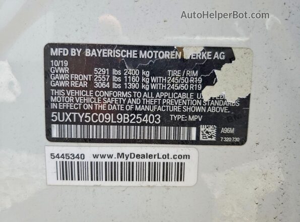 5UXTY5C09L9B25403 2020 BMW X3 Белый Вид наклейки с VIN-кодом