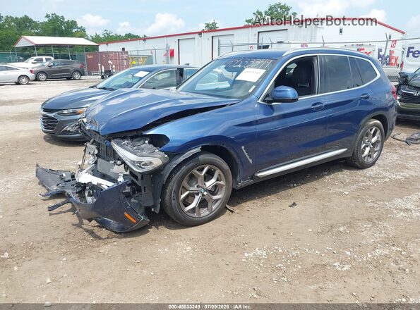 5UXTY5C09L9B63701 2020 BMW X3 Blue Առջևի ձախ երեք քառորդ տեսարան