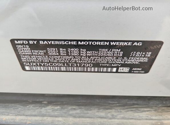 5UXTY5C09LLT31790 2020 BMW X3 Silver Շարժիչի բաժամունքի տեսք