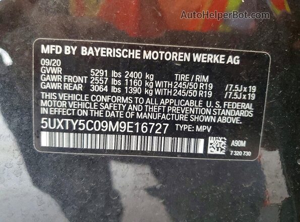 5UXTY5C09M9E16727 2021 BMW X3 Серый Вид наклейки с VIN-кодом