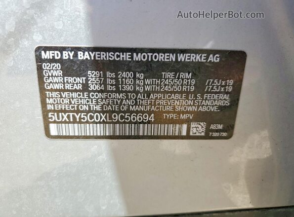 5UXTY5C0XL9C56694 2020 BMW X3 Silver VIN կոդի պիտակի տեսք