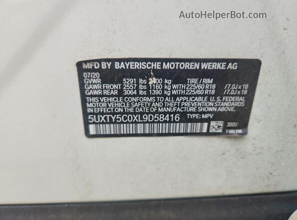 5UXTY5C0XL9D58416 2020 BMW X3 Белый Вид наклейки с VIN-кодом