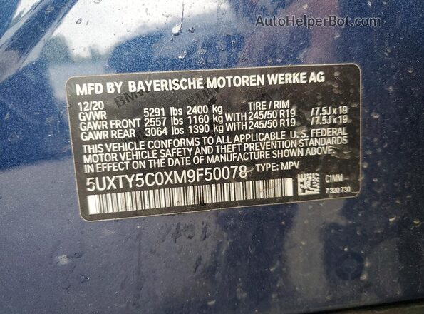 5UXTY5C0XM9F50078 2021 BMW X3 Blue Շարժիչի բաժամունքի տեսք