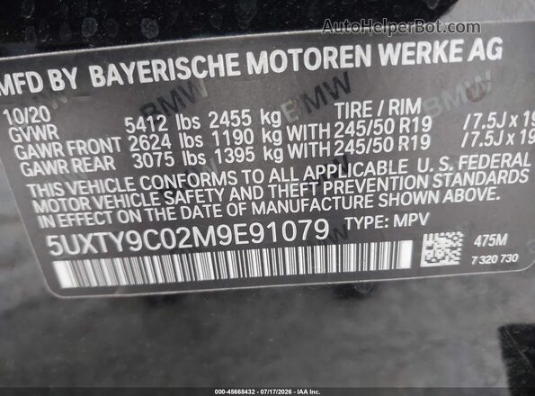 5UXTY9C02M9E91079 2021 BMW X3 Black Widok komory silnika