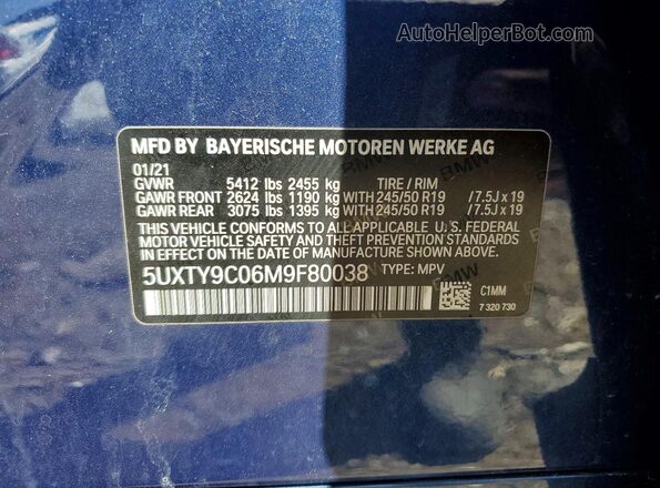 5UXTY9C06M9F80038 2021 BMW X3 Blue Вид наклейки з VIN-кодом