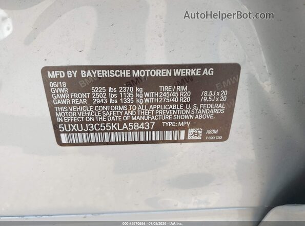 5UXUJ3C55KLA58437 2019 BMW X4 Silver Widok komory silnika