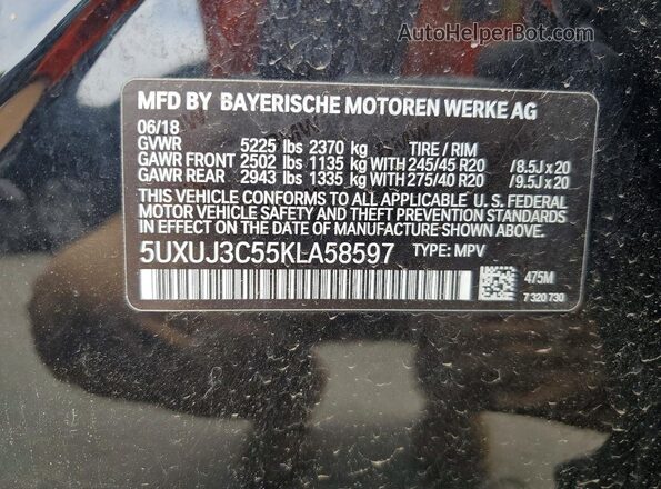 5UXUJ3C55KLA58597 2019 BMW X4 Black Вид наклейки з VIN-кодом