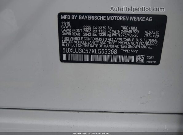 5UXUJ3C57KLG53368 2019 BMW X4 Белый Вид подкапотного пространства