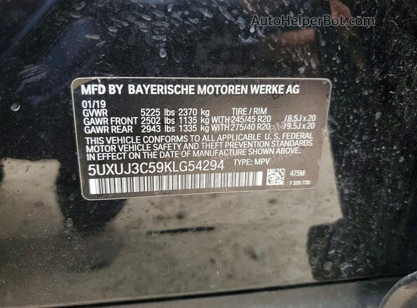 5UXUJ3C59KLG54294 2019 BMW X4 Black Սալոնի 360 աստիճան տեսք
