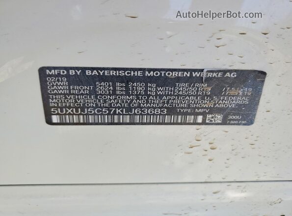 5UXUJ5C57KLJ63683 2019 BMW X4 White Widok komory silnika