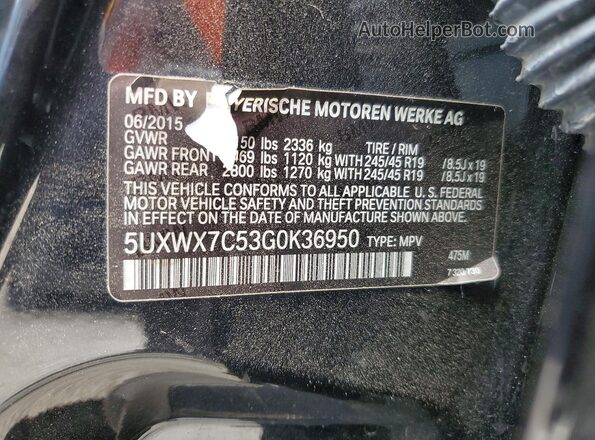 5UXWX7C53G0K36950 2016 BMW X3 Black Widok naklejki z numerem VIN