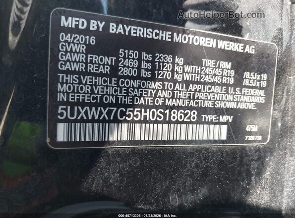 5UXWX7C55H0S18628 2017 BMW X3 Black Engine compartment view