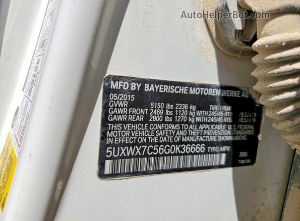5UXWX7C56G0K36666 2016 BMW X3 White Widok wnętrza 360 stopni