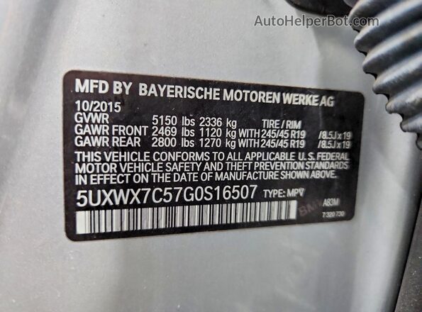 5UXWX7C57G0S16507 2016 BMW X3 Silver Vista de la etiqueta del VIN