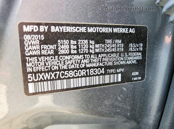 5UXWX7C58G0R18304 2016 BMW X3 Gray Widok wnętrza 360 stopni