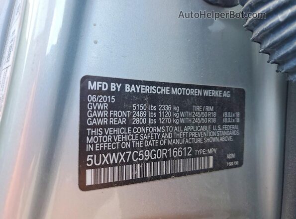 5UXWX7C59G0R16612 2016 BMW X3 Серебряный Вид наклейки с VIN-кодом