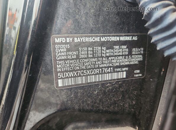 5UXWX7C5XG0R17641 2016 BMW X3 Black Vista de la etiqueta del VIN