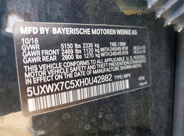 5UXWX7C5XH0U42882 2017 BMW X3 Черный Вид подкапотного пространства